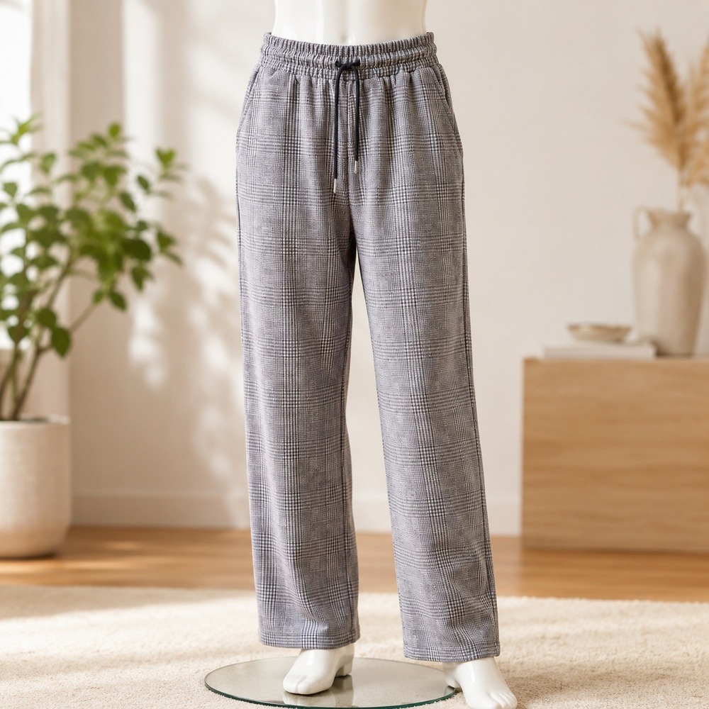 Bloom Seasons Plaid Jogger Pants Womens Small Grey Glen Check Drawstring Tapered